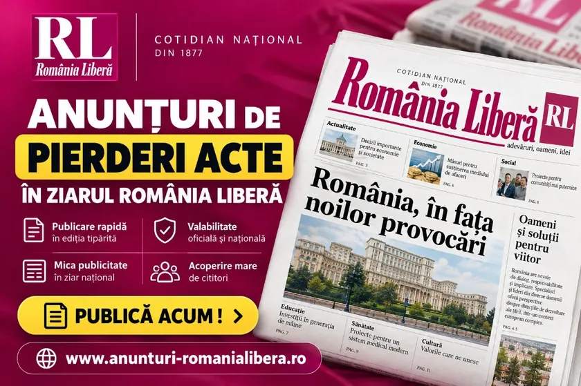 Anunțuri de pierderi acte în ziarul România Liberă